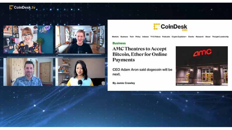 AMC Theatres now accepts bitcoin, ether, bitcoin cash, and litecoin for online payments; CEO Adam Aron says dogecoin will be accepted next